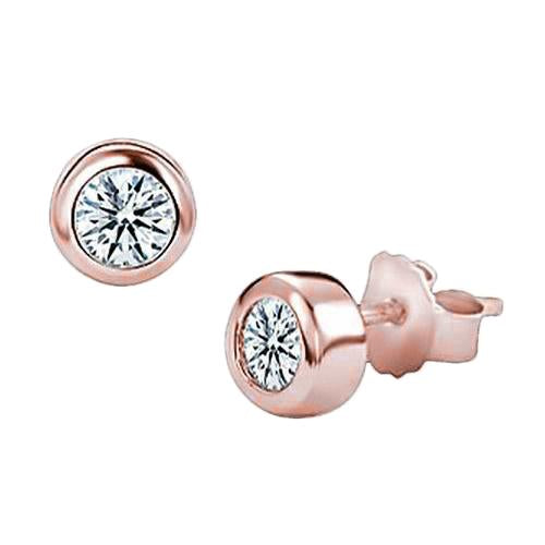 Genuine Diamond Stud Earring Rose Gold Screw Back Yards Bezel Set 2.50 Carat