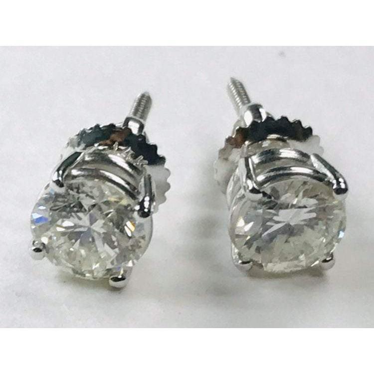 Genuine Diamond Stud Earrings 1.80 Carats White Gold 14K