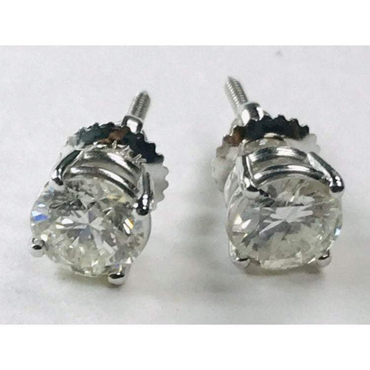 Genuine Diamond Stud Earrings 1.80 Carats White Gold 14K