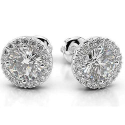 Genuine Diamond Stud Halo Earrings 4 Carats White Gold 14K Women Jewelry