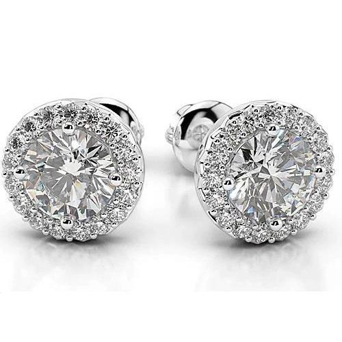 Genuine Diamond Stud Halo Earrings 4 Carats White Gold 14K Women Jewelry