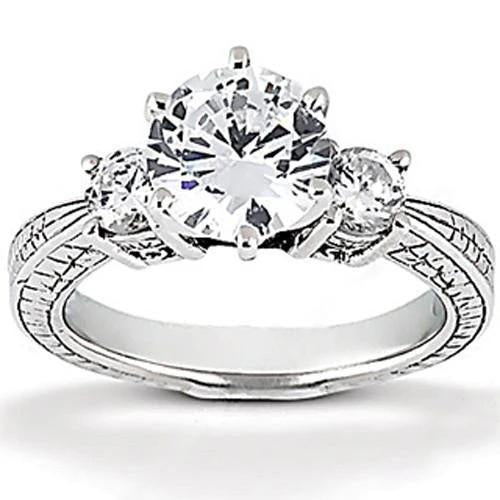 Genuine Diamond Three Stone Engagement Antique Style Ring 1.05 Ct. White Gold