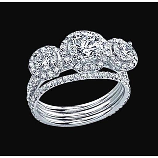 Genuine Diamond Three Stone Ring Set 3.50 Ct. Beautiful White Gold Ring