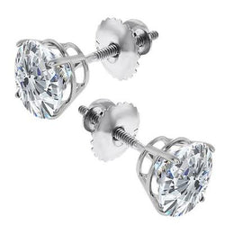Genuine Diamonds Ladies Studs Earrings 3 Carats 14K White Gold