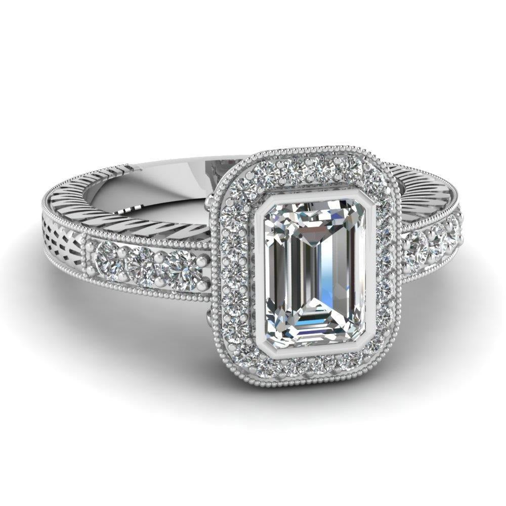 Genuine Emerald Halo Diamond Antique Style Ring 1.50 Ct