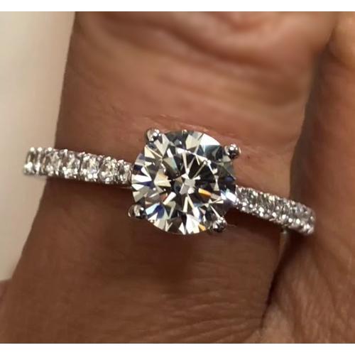 Genuine Engagement Ring 2 Carats 14K White Gold Solitaire With Accents