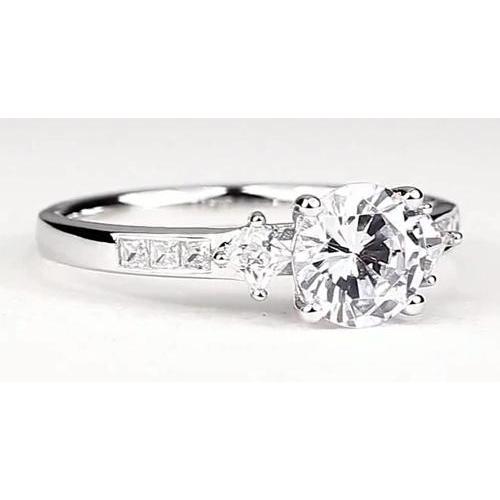 Genuine Engagement Ring 2 Carats Round Diamond White Gold 14K 