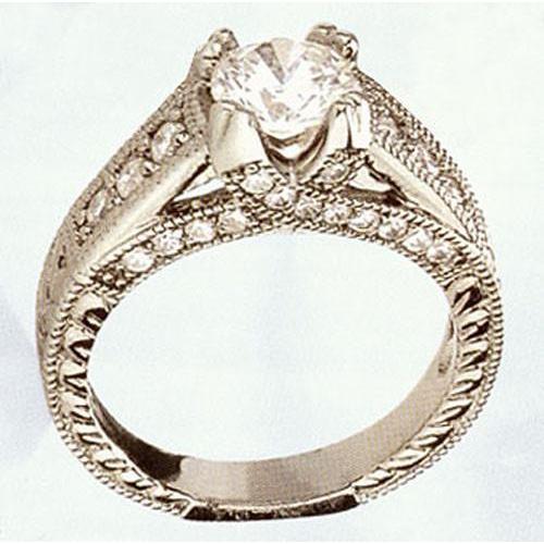 Genuine Engagement Ring Cathedral Setting Antique Style White Gold 14K