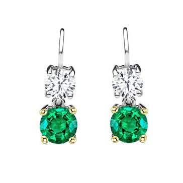 Real Fine Emerald Gemstone Earring 1 ct 14 Karat Two Tone Gold – main view