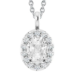 Genuine Halo Natural Earth Mined Diamond Pendant Oval Old Mine cut 6.50 Carats White Gold 14K