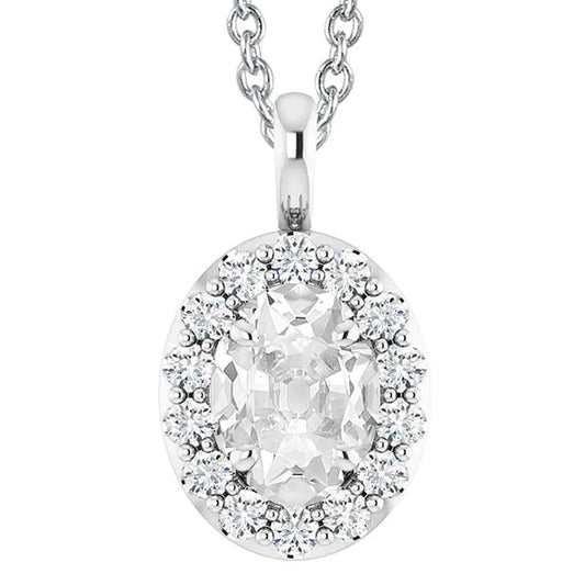 Genuine Halo Diamond Pendant Oval Old Mine cut 6.50 Carats White Gold 14K