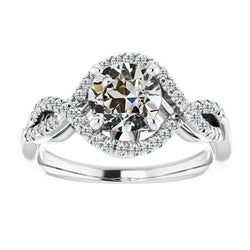 Genuine Halo Ring Round Old Mine Cut Diamond Pave Infinity Style 5 Carats