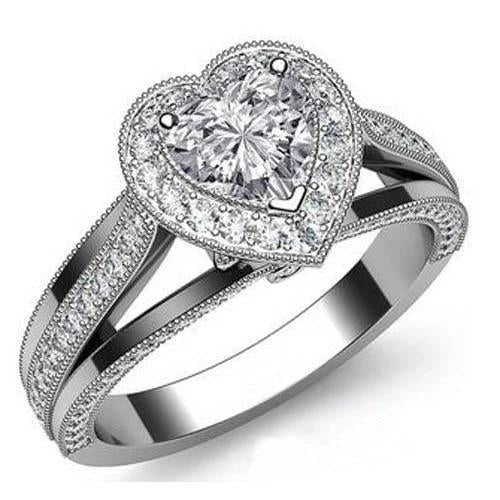 Genuine Heart Diamond Engagement Ring 6 Carats White Gold Fine Jewelry