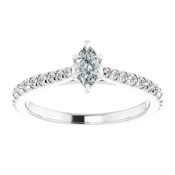 Genuine Marquise Old Cut Diamond Ring With Accents 6 Prong Set 3.50 Carats
