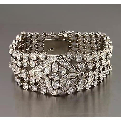 Genuine Marquise Round Diamond Carpet Bracelet 19 Carats White Gold Jewelry