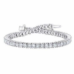 Genuine Princess Diamond Fine Tennis Bracelet 10 Carats White Gold 14K