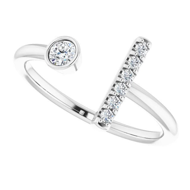 Genuine Round Diamond Bar Style Ring 0.48 Carats Women Jewelry