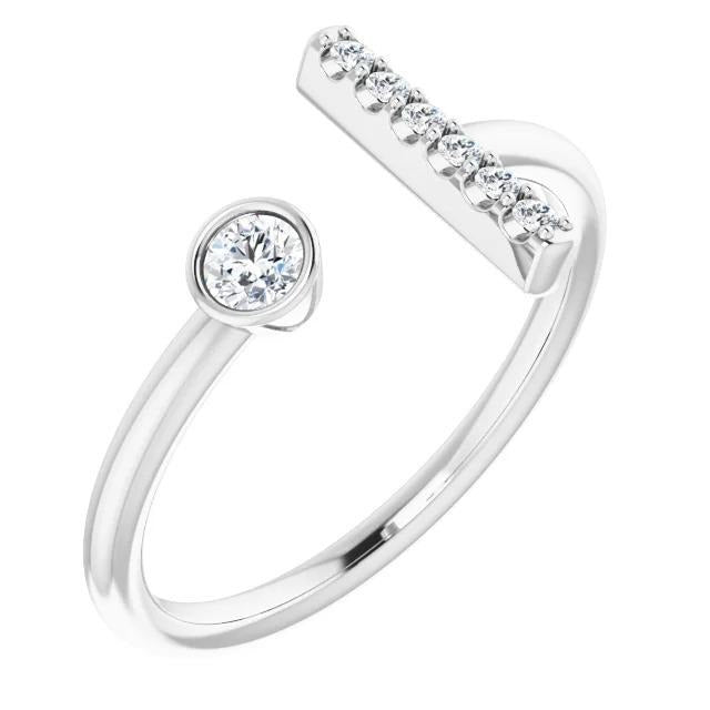 Genuine Round Diamond Bar Style Ring 0.48 Carats Women Jewelry