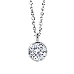 Genuine Round Diamond Pendant With Chain 2 Ct Bezel Set White Gold 14K