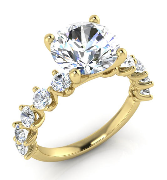 Genuine Round Diamond Ring With Accents Yellow Gold