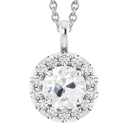 Genuine Round Old Miner Halo Women’s Diamond Pendant 5 Carats Prong Set