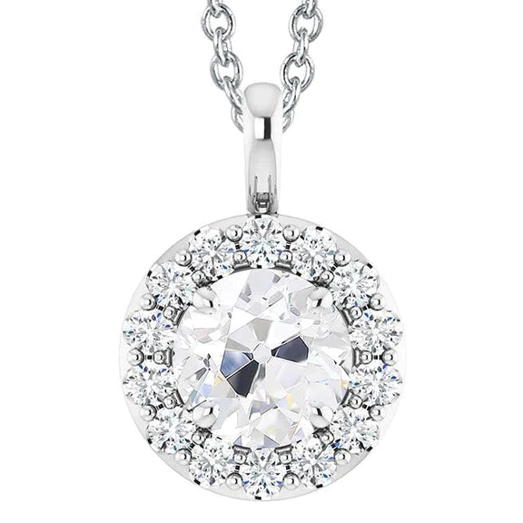 Genuine Round Old Miner Halo Women’s Diamond Pendant 5 Carats Prong Set