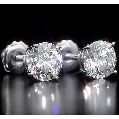 Genuine Round Stud Earrings 2 Carats Prong Set Jewelry White Gold 