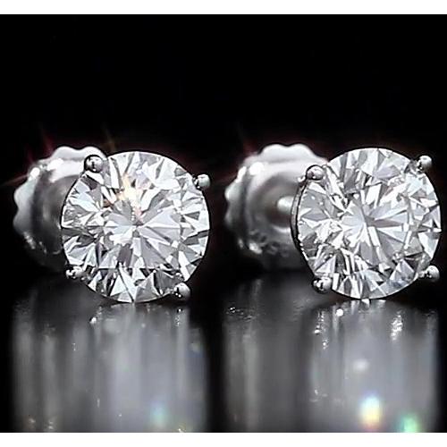 Genuine Round Stud Earrings 2 Carats Prong Set Jewelry 14K