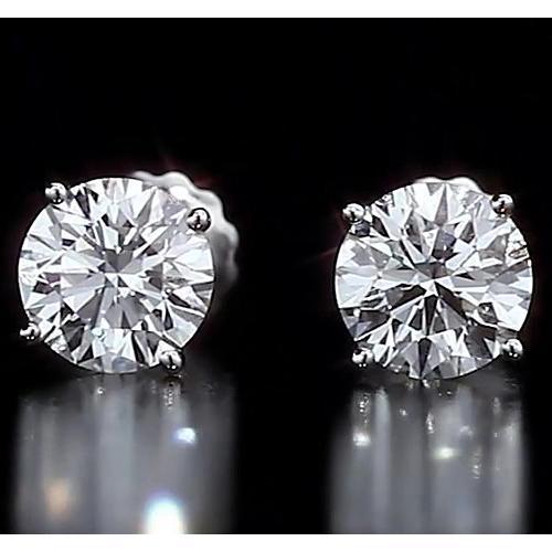 Genuine Round Stud Earrings 2 Carats Prong Set Jewelry White Gold 14K