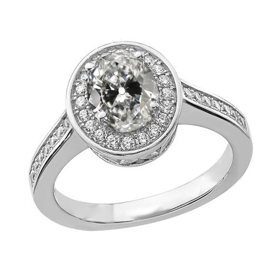 Genuine Round & Oval Old Mine Cut Halo Ring With Accents Jewelry 3.50 Carats Gold