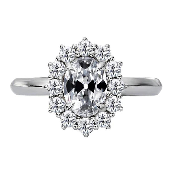 Genuine Round & Oval Old Miner Diamond Halo Ring Flower Style 4.50 Carats