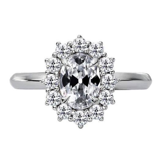 Genuine Round & Oval Old Miner Diamond Halo Ring Flower Style 4.50 Carats