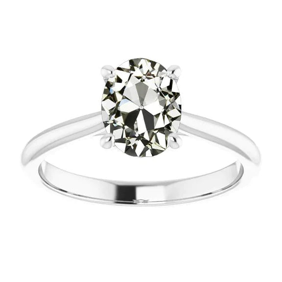 Genuine Solitaire Ring Oval Old Mine Cut Diamond 14K White Gold 3 Carats