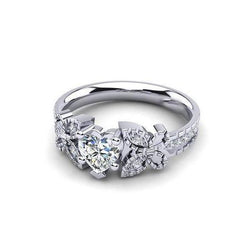 Genuine Sparkling Diamond Ring 1.75 Carats Heart And Round Cut White Gold 14K