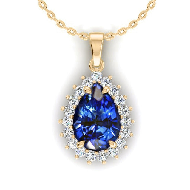 Genuine Teardrop Blue Sapphire Pendant With Diamonds