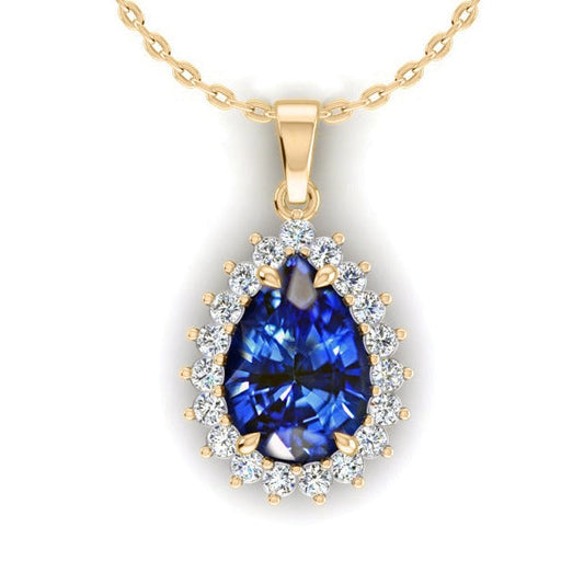 IGI CERTIFIED Genuine Teardrop Blue Sapphire Pendant With Diamonds