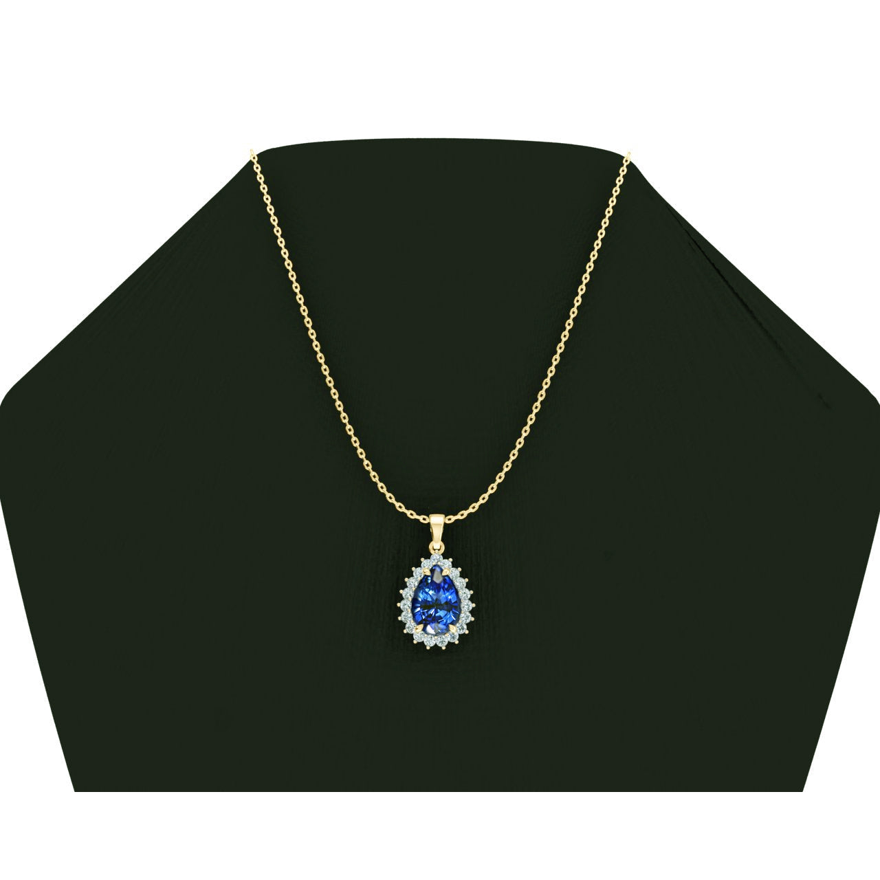 Genuine Teardrop Blue Sapphire Pendant With Diamonds