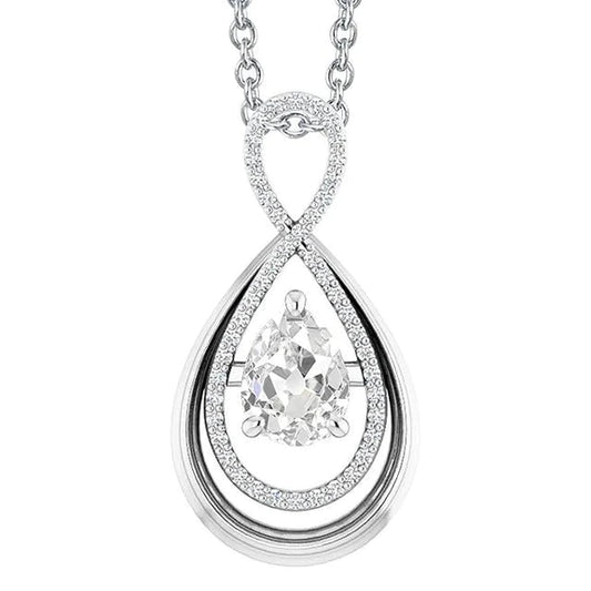 Genuine White Gold 14K Diamond Pendant Round & Pear Old Mine Cut 3 Carats