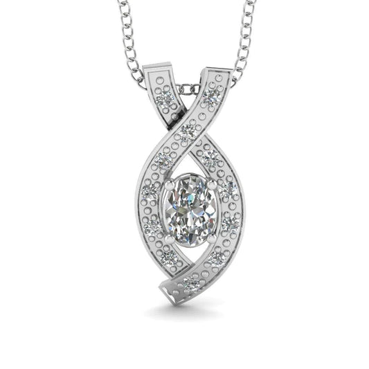 Genuine White Gold Oval & Round Cut 2.70 Ct Diamonds Entwine Pendant Necklace