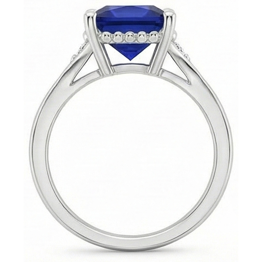 natural round sapphire 5.25ct ring on white background
