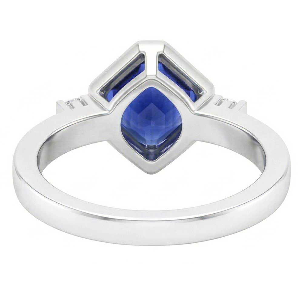 Gold 3 Stone Natural Earth Mined Diamond ( Not Lab Grown ) Asscher Sapphire Ring 2.75 Carats Bezel & Bar Set