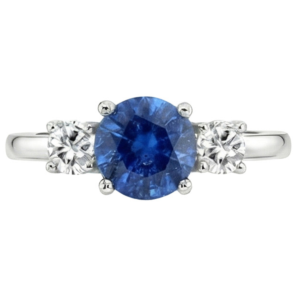 natural round sapphire 1.75ct ring close up detail