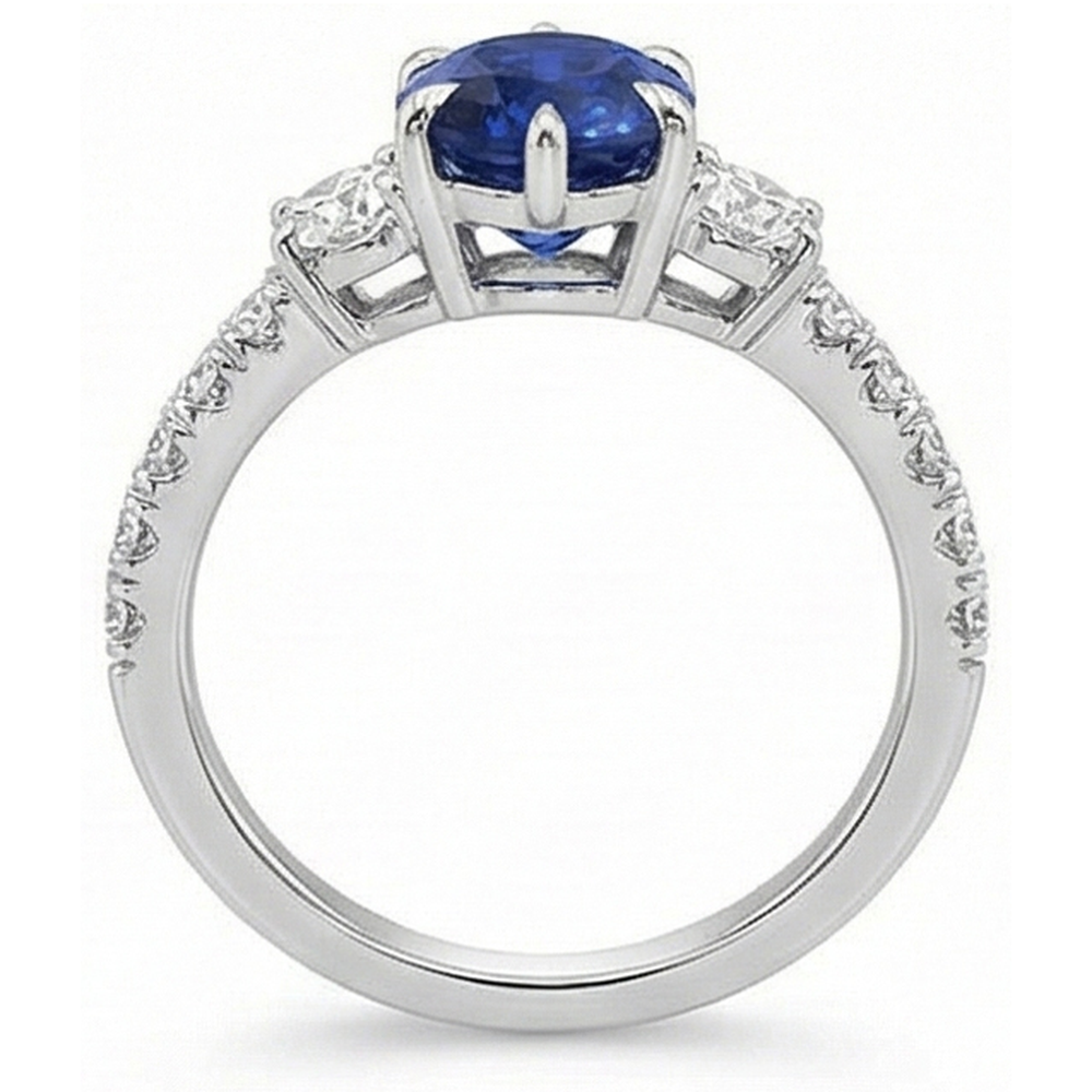 natural round sapphire 4.50ct ring on white background