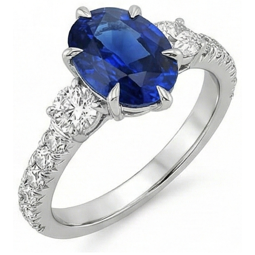 natural round sapphire 4.50ct ring side angle