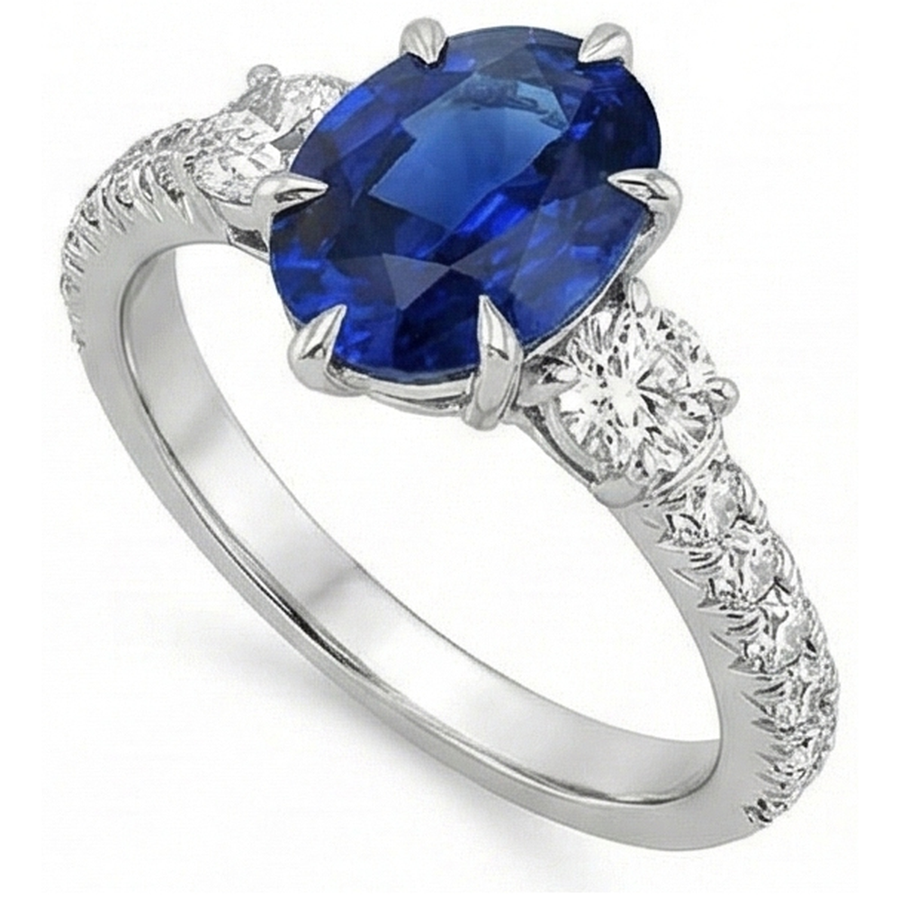 natural round sapphire 4.50ct ring top view