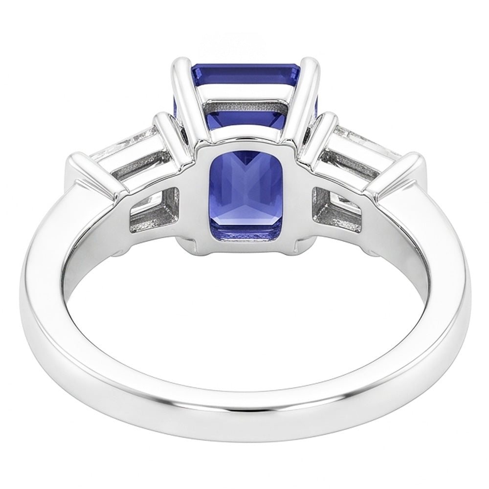 Gold Baguette Natural Earth Mined Diamond ( Not Lab Grown ) Ring 3 Stone Ceylon Sapphire Jewelry 2.50 Carats