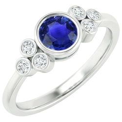Gold Bezel Set Ceylon Sapphire & Natural Earth Mined Diamond ( Not Lab Grown ) Engagement Ring 1.75 Carats