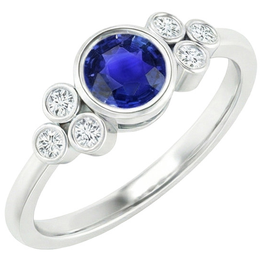 Gold Bezel Set Ceylon Sapphire & Natural Earth Mined Diamond ( Not Lab Grown ) Engagement Ring 1.75 Carats