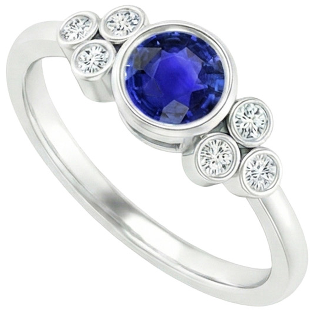 Gold Bezel Set Ceylon Sapphire & Natural Earth Mined Diamond ( Not Lab Grown ) Engagement Ring 1.75 Carats