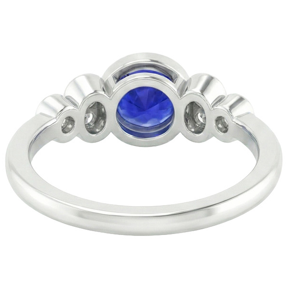 Gold Bezel Set Ceylon Sapphire & Natural Earth Mined Diamond ( Not Lab Grown ) Engagement Ring 1.75 Carats
